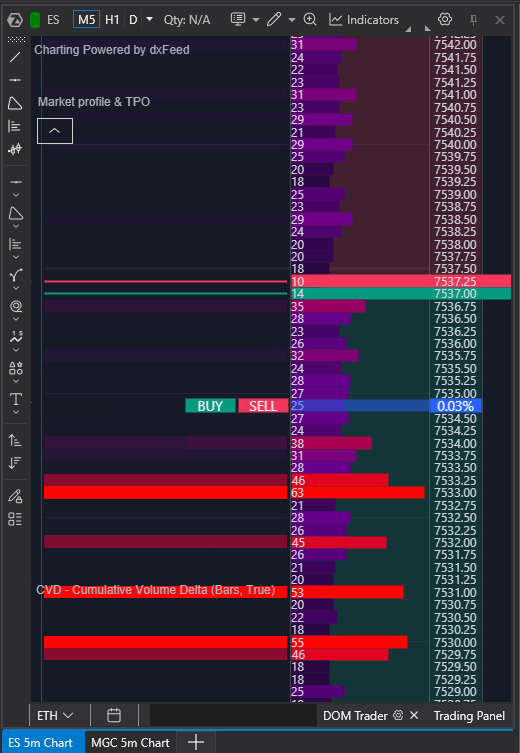 ATAS Smart DOM depth of market ladder