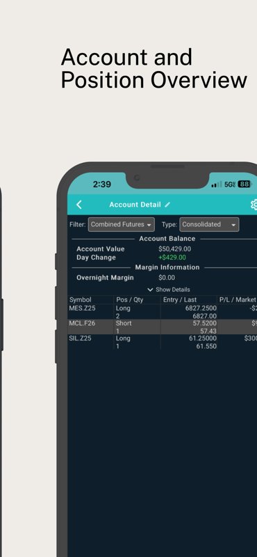 MegaTrader mobile app account and position overview