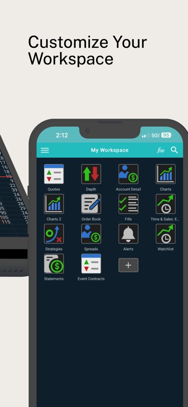 MegaTrader mobile app workspace with customizable widgets
