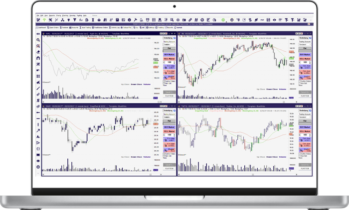 Trade Navigator platform showing charts, console, and trading tools